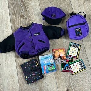 American Girl of Today Purple Varsity Jacket, Filled Backpack and Cap